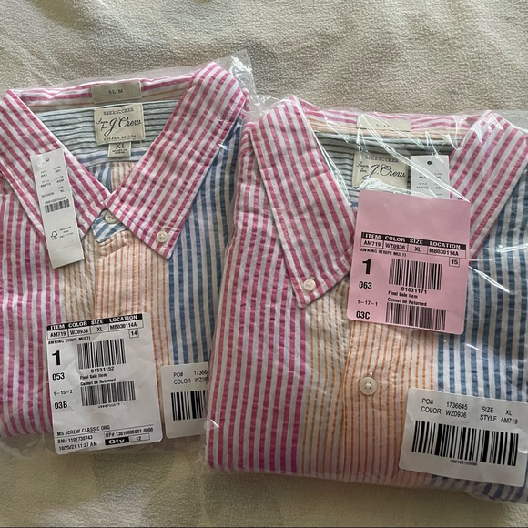 New! J Crew Slim Fit Seersucker Button Down Shirt Multi Color Stripe Size XL - Picture 16 of 16